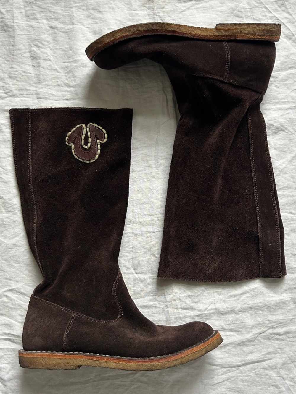 Vintage Y2K Brown Suede True Religion Slouch Boots